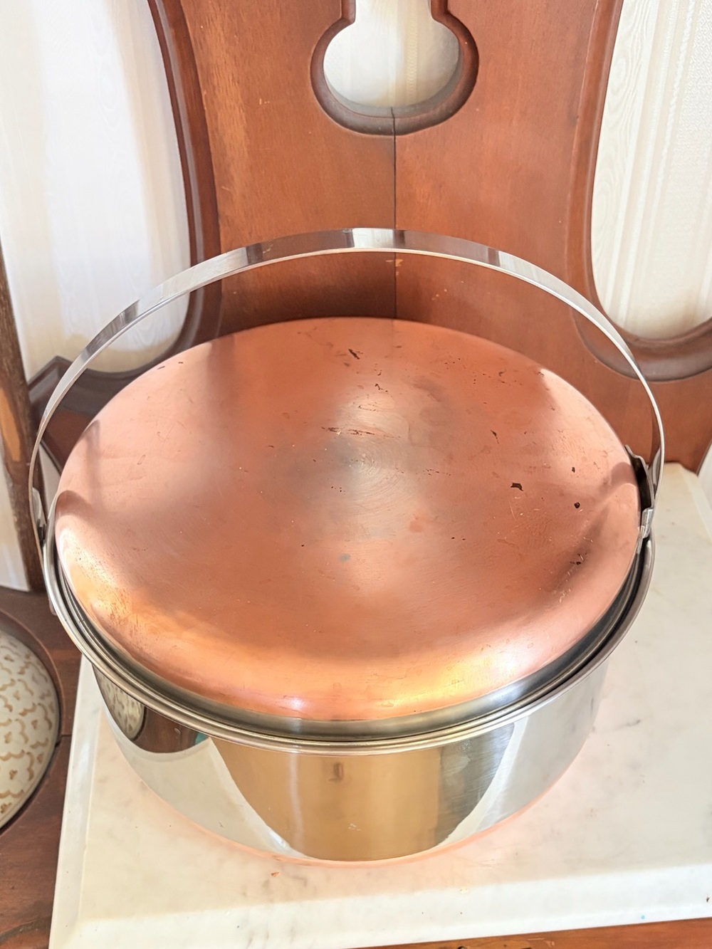 1960's Full Set Nesting Camping Cookware Stainless / Copper Bottom And Handle